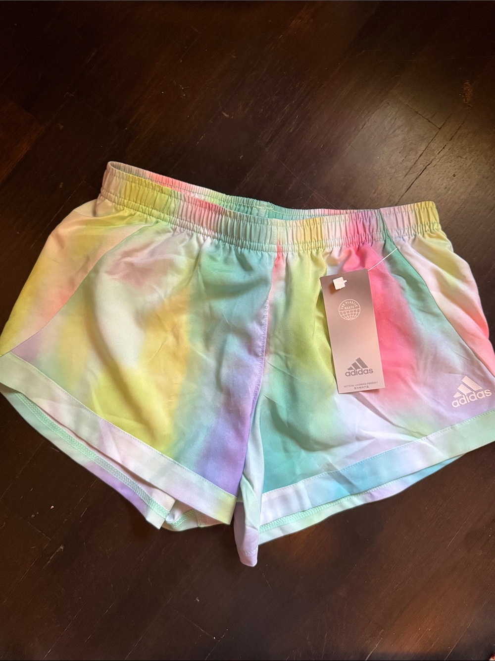 adidas Tie-Dye Athletic Shorts - Pink, Yellow, Blue, Green Girls M 10/12